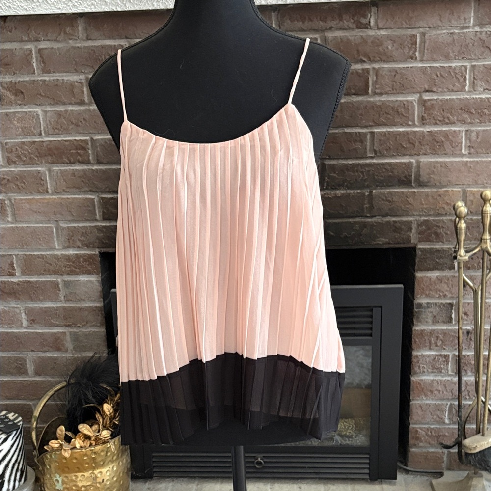 Bar III Blush Pink and Black Pleated Spaghetti-Strap Camisole